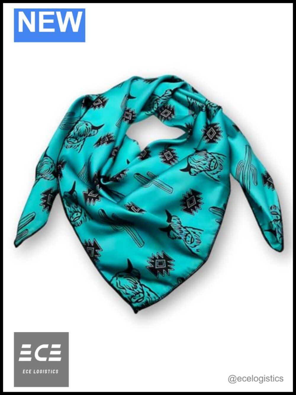 Silk Charmeuse Blend Western Bandana Wild Rag Cactus Scarf 36x36